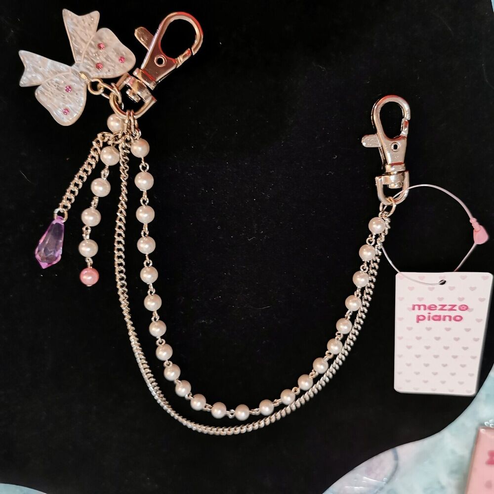 Mezzo Piano Pearl Purse Charm Keychain  Crystal Accessory Bling Kawaii Bag Chain